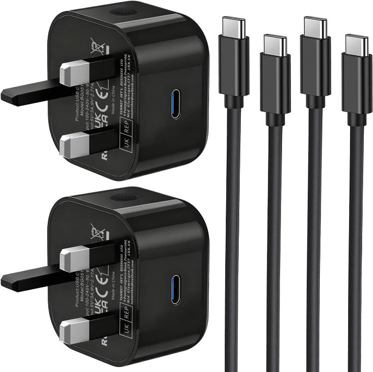 Picture of Samsung Fast Charger Plug and Cable 2Pack, Super Fast Charging for Samsung Galaxy S26 S25 S24 S23 S22 S21 S20 A17 A16 A32 A33 A34 A35 A36 A52 A53 A54 A55 A56 A25 A26, Type C Lead 1M and Plug USB C PD