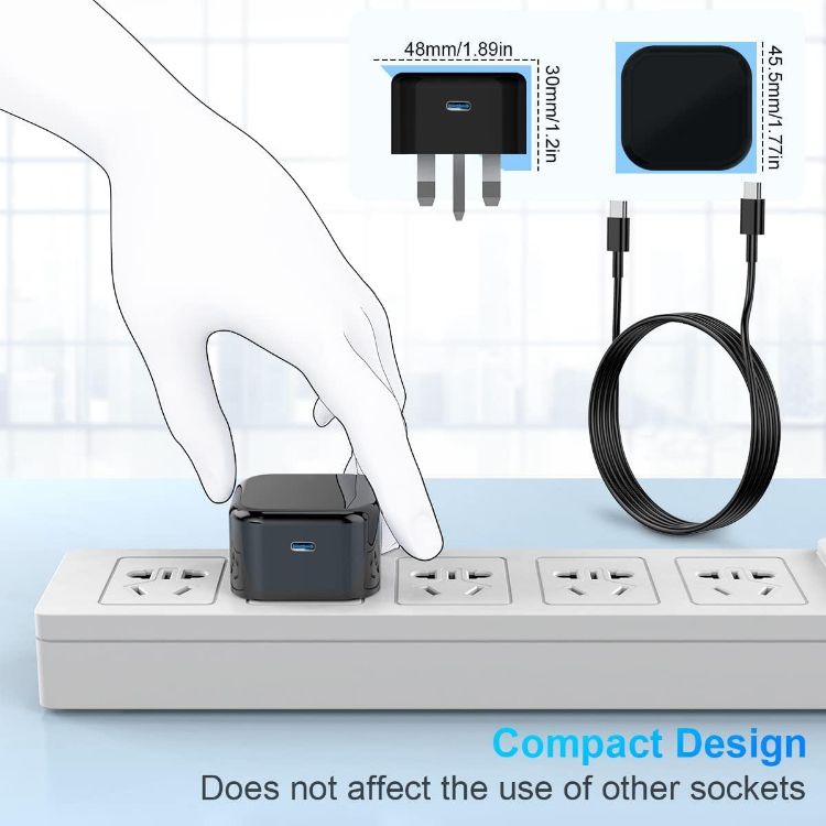 Picture of Samsung Fast Charger Plug and Cable 2Pack, Super Fast Charging for Samsung Galaxy S26 S25 S24 S23 S22 S21 S20 A17 A16 A32 A33 A34 A35 A36 A52 A53 A54 A55 A56 A25 A26, Type C Lead 1M and Plug USB C PD