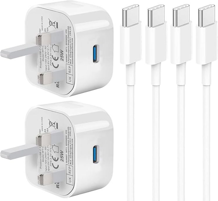 Picture of Samsung Fast Charger Plug and Cable 2Pack, Super Fast Charging for Samsung Galaxy S26 S25 S24 S23 S22 S21 S20 A17 A16 A32 A33 A34 A35 A36 A52 A53 A54 A55 A56 A25 A26, Type C Lead 1M and Plug USB C PD