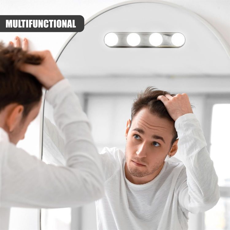 Picture of GEEZY Stick-On Vanity Lights for Mirror - Battery Powered, Cordless, Easy Setup - Hollywood Style LED Makeup Lights for Dressing Table, Bathroom, Vanities - Great for Makeup, Grooming, Shaving