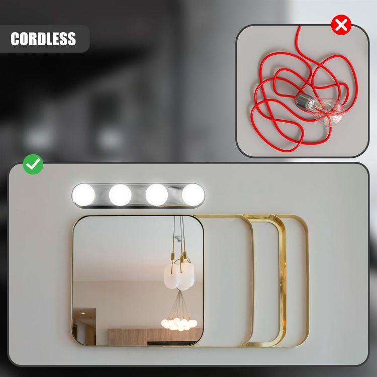 Picture of GEEZY Stick-On Vanity Lights for Mirror - Battery Powered, Cordless, Easy Setup - Hollywood Style LED Makeup Lights for Dressing Table, Bathroom, Vanities - Great for Makeup, Grooming, Shaving