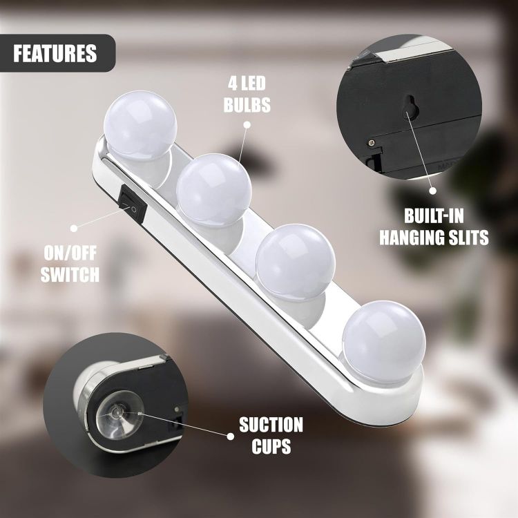Picture of GEEZY Stick-On Vanity Lights for Mirror - Battery Powered, Cordless, Easy Setup - Hollywood Style LED Makeup Lights for Dressing Table, Bathroom, Vanities - Great for Makeup, Grooming, Shaving