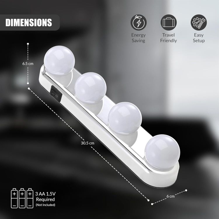 Picture of GEEZY Stick-On Vanity Lights for Mirror - Battery Powered, Cordless, Easy Setup - Hollywood Style LED Makeup Lights for Dressing Table, Bathroom, Vanities - Great for Makeup, Grooming, Shaving