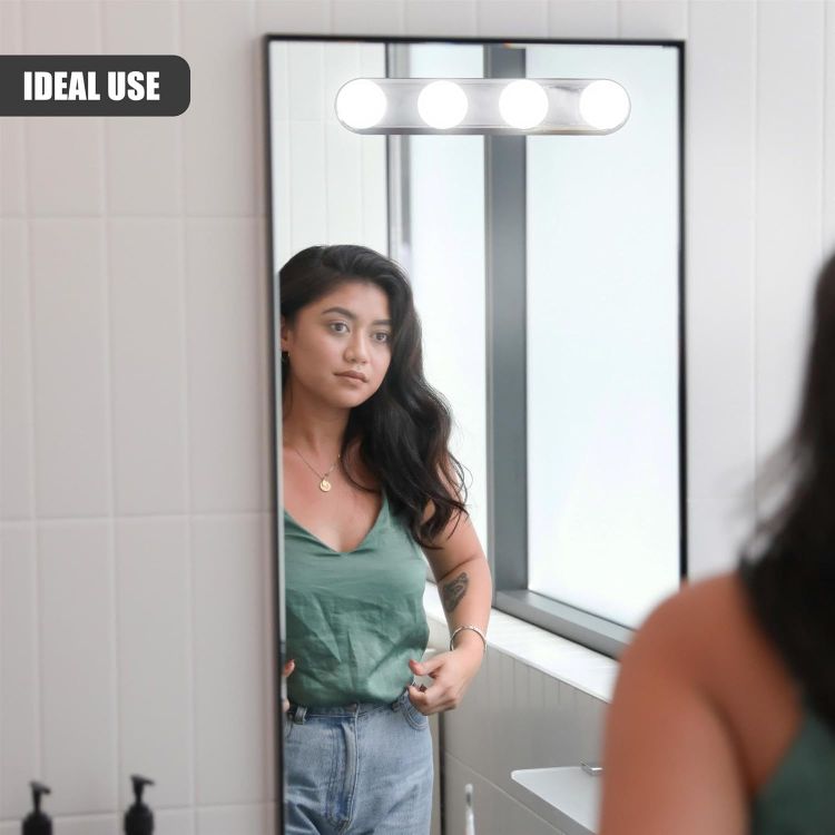Picture of GEEZY Stick-On Vanity Lights for Mirror - Battery Powered, Cordless, Easy Setup - Hollywood Style LED Makeup Lights for Dressing Table, Bathroom, Vanities - Great for Makeup, Grooming, Shaving