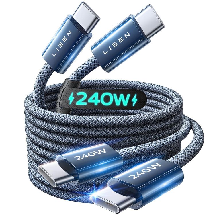 Picture of LISEN 240W USB C to USB C Cable [2-Pack 2m] USB C Charger Cable, Nylon Type C Charger Cable Fast Charging for iPhone 17 16 15 Pro Max, MacBook Pro/Air, iPad Pro, Samsung Galaxy S25 S24, Switch 2