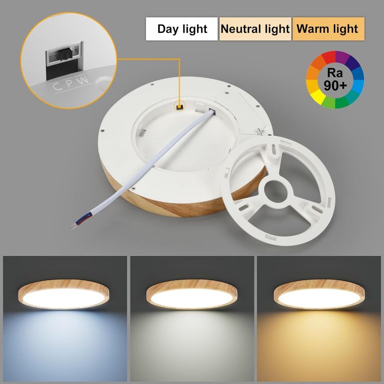 Picture of LVL LED Ceiling Light, 12W Wood Grain Flat Small Round Nordic Flush Ceiling Light for Bedroom Living Room Kitchen Bathroom Lights (12W)