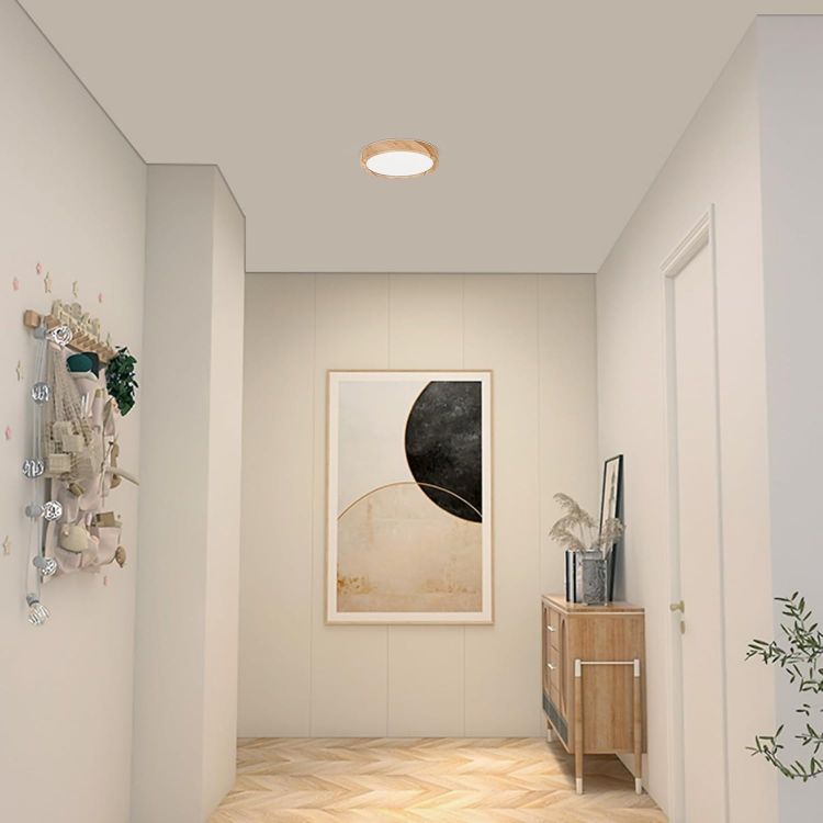 Picture of LVL LED Ceiling Light, 12W Wood Grain Flat Small Round Nordic Flush Ceiling Light for Bedroom Living Room Kitchen Bathroom Lights (12W)