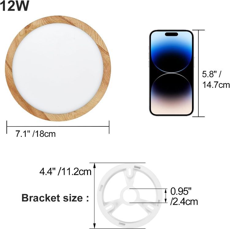Picture of LVL LED Ceiling Light, 12W Wood Grain Flat Small Round Nordic Flush Ceiling Light for Bedroom Living Room Kitchen Bathroom Lights (12W)