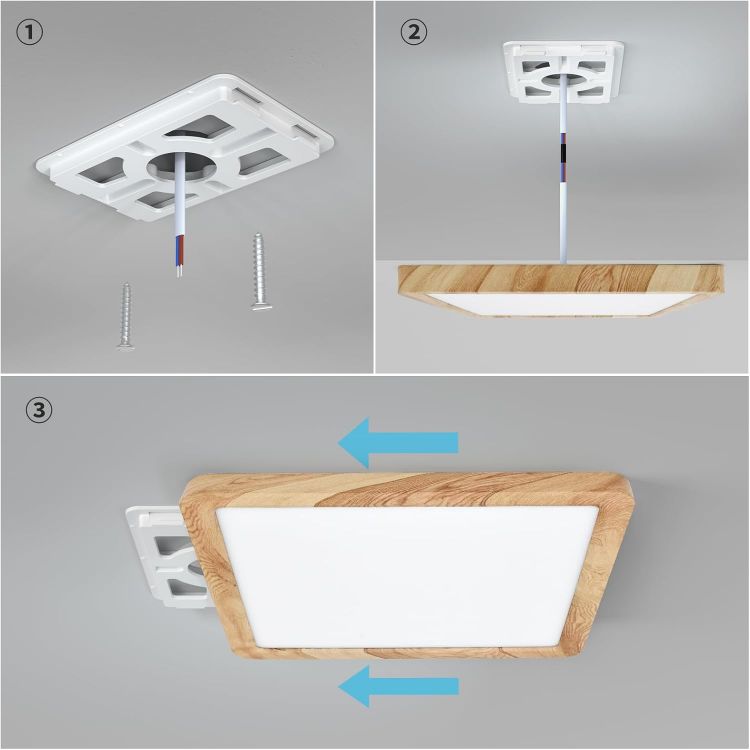 Picture of LVL LED Panel Light, 18W Wood Grain Flat Small Square Nordic Flush Led Ceiling Light for Kitchen Bedroom Living Room Bathroom Lights
