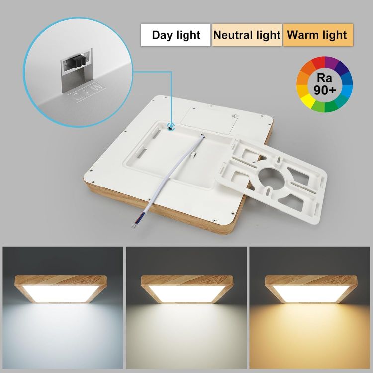 Picture of LVL LED Panel Light, 18W Wood Grain Flat Small Square Nordic Flush Led Ceiling Light for Kitchen Bedroom Living Room Bathroom Lights