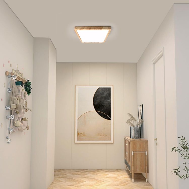 Picture of LVL LED Panel Light, 18W Wood Grain Flat Small Square Nordic Flush Led Ceiling Light for Kitchen Bedroom Living Room Bathroom Lights