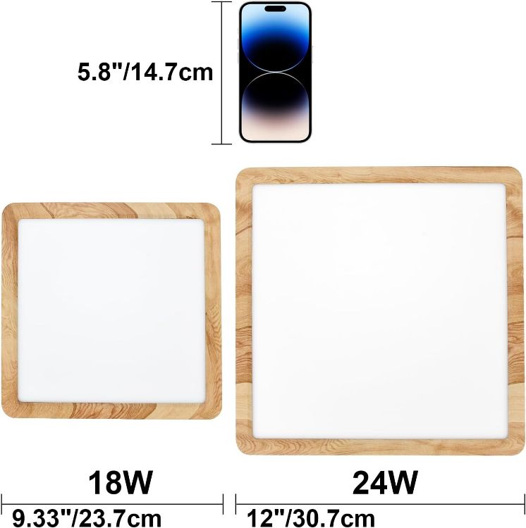 Picture of LVL LED Panel Light, 18W Wood Grain Flat Small Square Nordic Flush Led Ceiling Light for Kitchen Bedroom Living Room Bathroom Lights