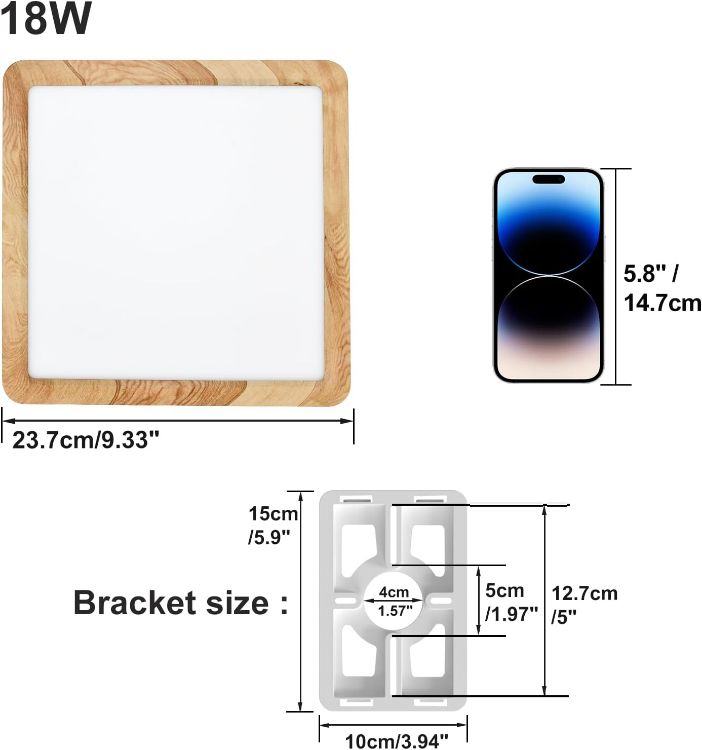 Picture of LVL LED Panel Light, 18W Wood Grain Flat Small Square Nordic Flush Led Ceiling Light for Kitchen Bedroom Living Room Bathroom Lights