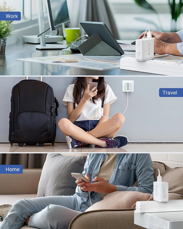 Picture of 33W USB Plug Fast Charge, 6-Port Multi Charger UK Charging Power Adapter Multiple Quick Charge 3.0 Wall Mains Plug for iPhone 16 15 14 13 12 11 Pro Max X XR XS 8 7 6 6S Plus 5 5S SE, iPad