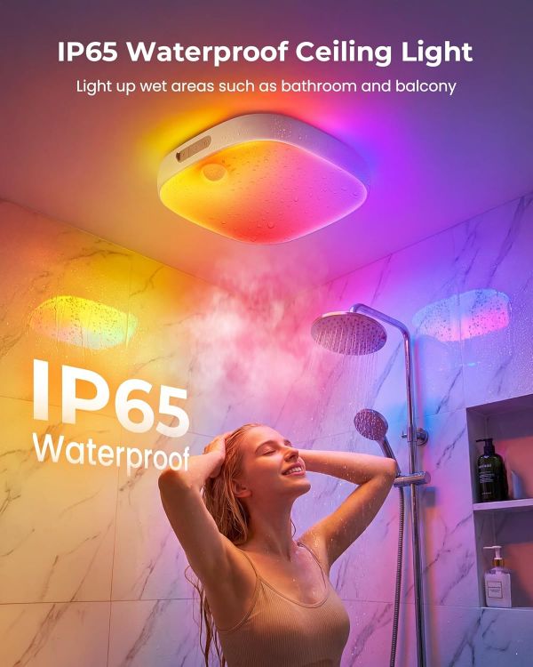 Picture of FULEN Motion Sensor Ceiling Light, Rechargeable Closet Light with 10000mAh Battery, LED Shower Lamp for Bathroom,IP65 Waterproof, Cordless Ceiling Lamp with RGB Colors, Remote Control 