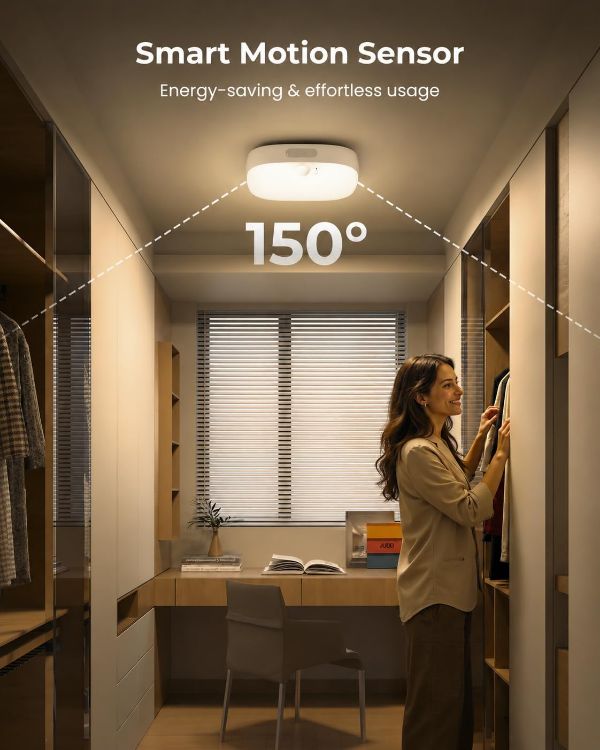 Picture of FULEN Motion Sensor Ceiling Light, Rechargeable Closet Light with 10000mAh Battery, LED Shower Lamp for Bathroom,IP65 Waterproof, Cordless Ceiling Lamp with RGB Colors, Remote Control 