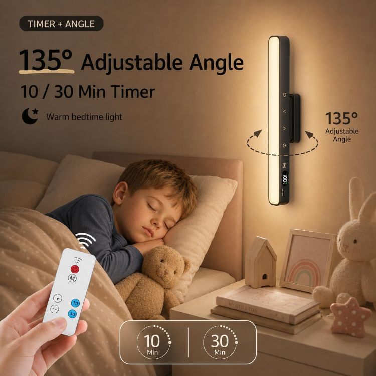 Picture of Makeup Light for Bathroom, Rechargeable Mirror Lights with Battery Display,Dimmable Stick on Vanity Lights with 5 Color Modes,Remote Control Wireless Bathroom Lamp for Dressing Table,Bathroom,Cupboard