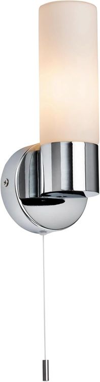 Picture of Pure Modern Chrome Plated and Frosted Glass E14 LED Compatible Bathroom Wall Light with Pull Cord IP44 Rated [Energy Class A]