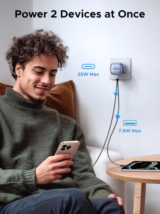Picture of UGREEN USB C Charger PD 35W USB C Plug Nexode 2-Port Compact Fast Charger Plug Foldable GaN Charger Compatible with iPhone 17/16/15/14/13/12, Galaxy S10-S25 Series, Pixel 9/8/7/6