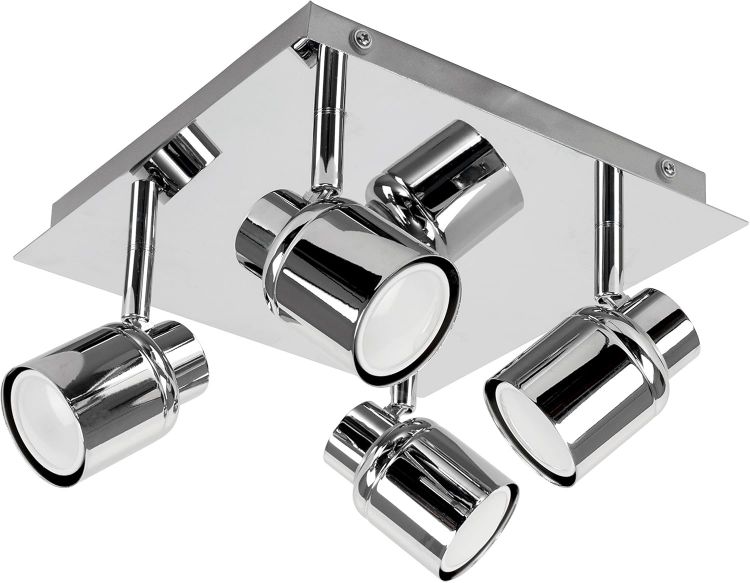 Picture of Modern Polished Chrome Square Plate Adjustable 4 Way Ceiling Spotlight | Ceiling Spots, Home Décor & Improvement Essential | Mains Wired