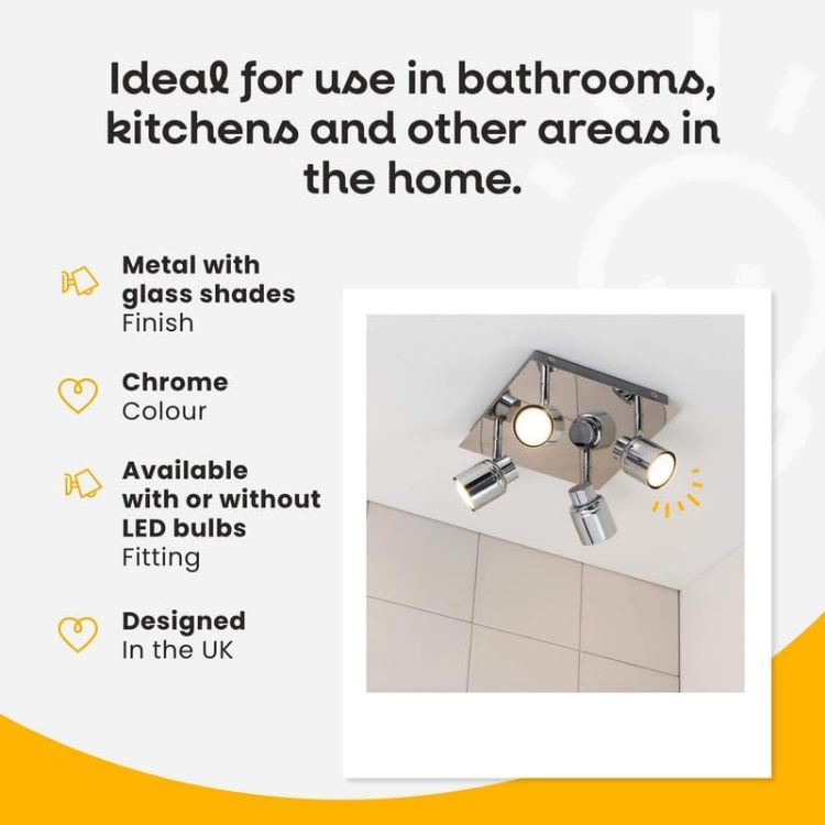 Picture of Modern Polished Chrome Square Plate Adjustable 4 Way Ceiling Spotlight | Ceiling Spots, Home Décor & Improvement Essential | Mains Wired