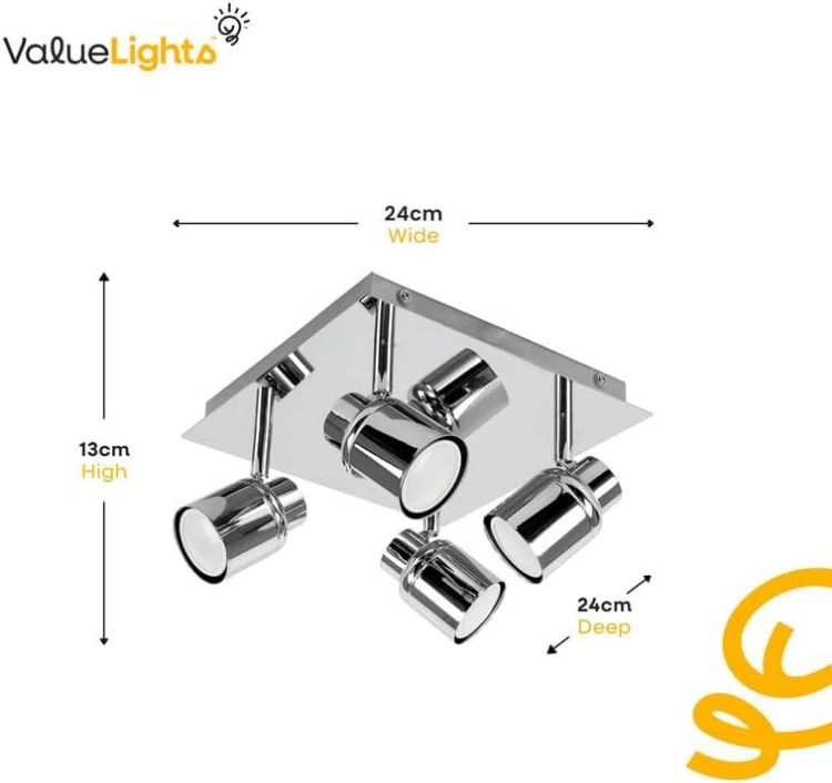 Picture of Modern Polished Chrome Square Plate Adjustable 4 Way Ceiling Spotlight | Ceiling Spots, Home Décor & Improvement Essential | Mains Wired