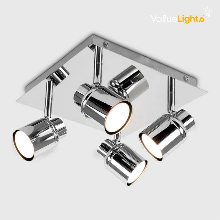 Picture of Modern Polished Chrome Square Plate Adjustable 4 Way Ceiling Spotlight | Ceiling Spots, Home Décor & Improvement Essential | Mains Wired