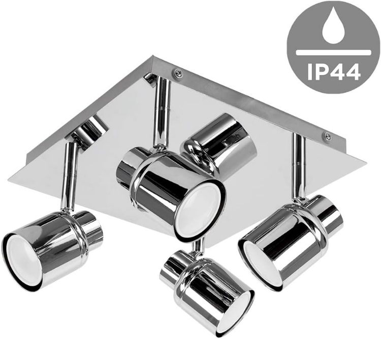 Picture of Modern Polished Chrome Square Plate Adjustable 4 Way Ceiling Spotlight | Ceiling Spots, Home Décor & Improvement Essential | Mains Wired