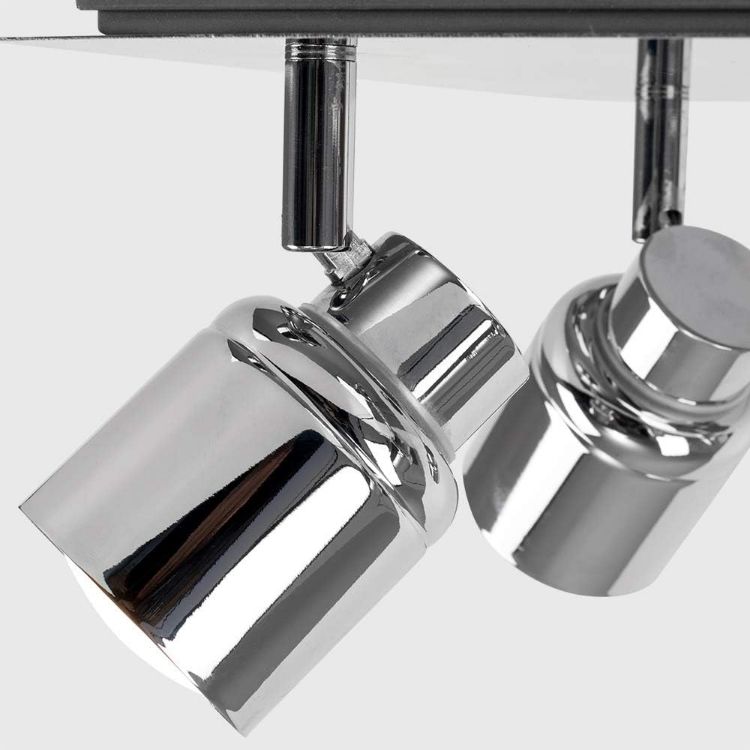 Picture of Modern Polished Chrome Square Plate Adjustable 4 Way Ceiling Spotlight | Ceiling Spots, Home Décor & Improvement Essential | Mains Wired