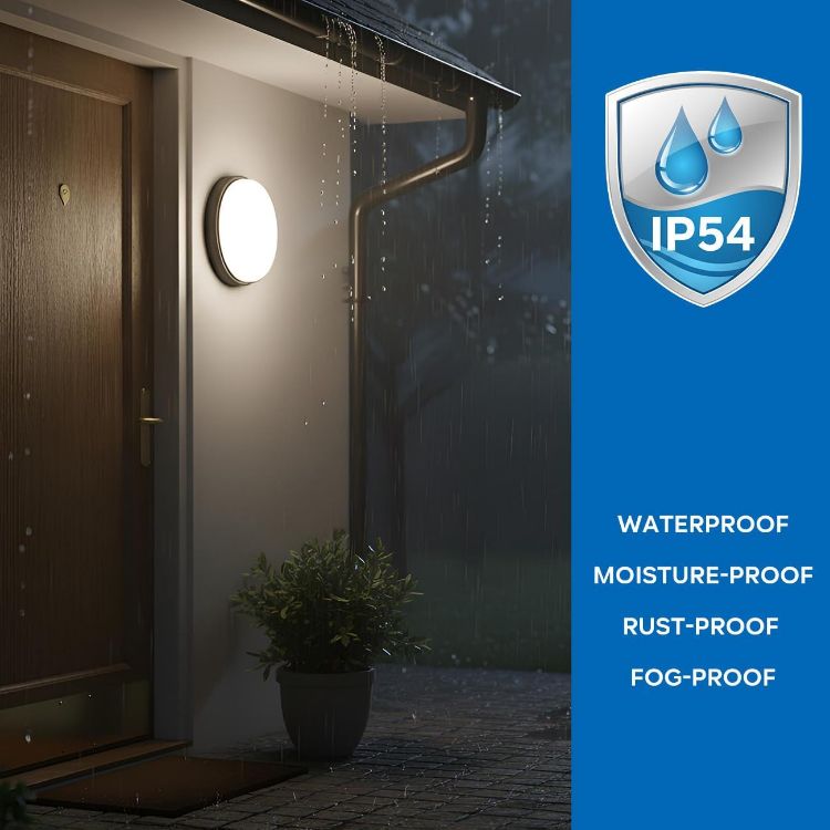 Picture of 14W Led Bulkhead Lights Outdoor, Ip54 Led Round Bathroom Light,1400LM,4000K Black Sauna Wall Light,Waterproof Outside Lights Mains Powered for Porch,Kitchen, Bedroom,Living Room