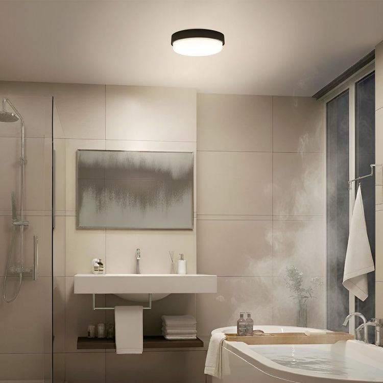 Picture of 14W Led Bulkhead Lights Outdoor, Ip54 Led Round Bathroom Light,1400LM,4000K Black Sauna Wall Light,Waterproof Outside Lights Mains Powered for Porch,Kitchen, Bedroom,Living Room