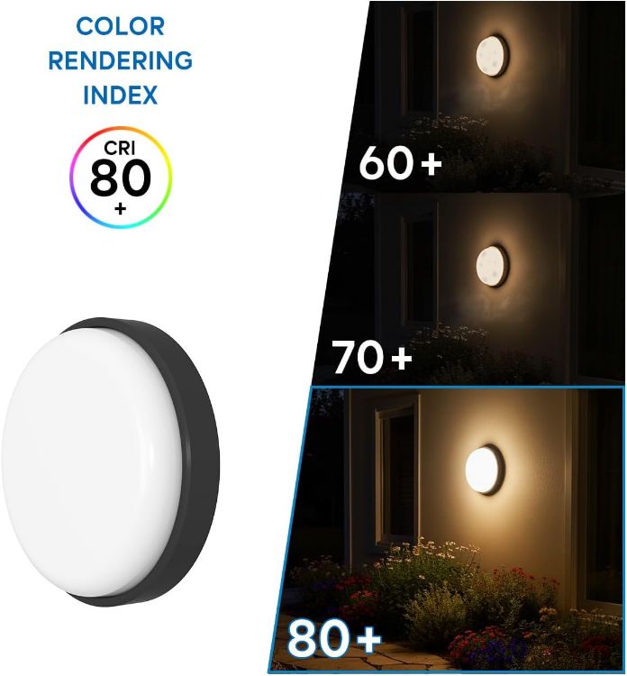 Picture of 14W Led Bulkhead Lights Outdoor, Ip54 Led Round Bathroom Light,1400LM,4000K Black Sauna Wall Light,Waterproof Outside Lights Mains Powered for Porch,Kitchen, Bedroom,Living Room