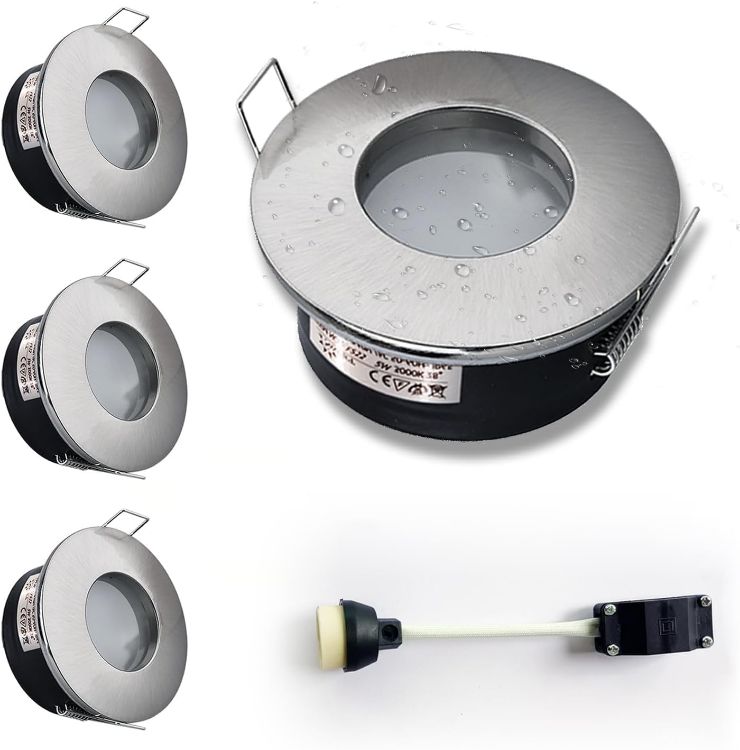 Picture of LED Downlights 5W, GU10 IP65 Bathroom Spotlights 3000K Warm White, 430LM Waterproof Recessed Ceiling Lights for Shower, Kitchen, Cut Out 68-75mm 4 Pack
