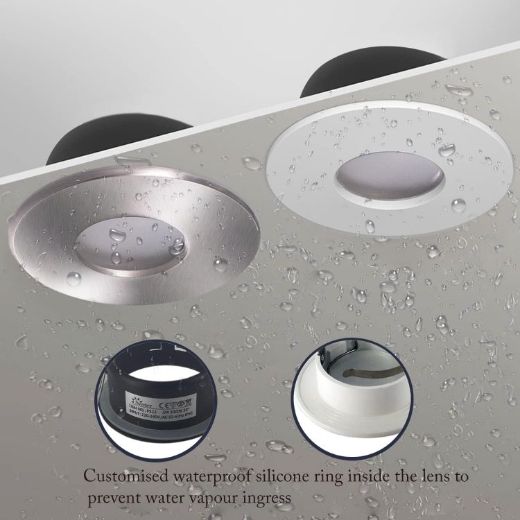 Picture of LED Downlights 5W, GU10 IP65 Bathroom Spotlights 3000K Warm White, 430LM Waterproof Recessed Ceiling Lights for Shower, Kitchen, Cut Out 68-75mm 4 Pack