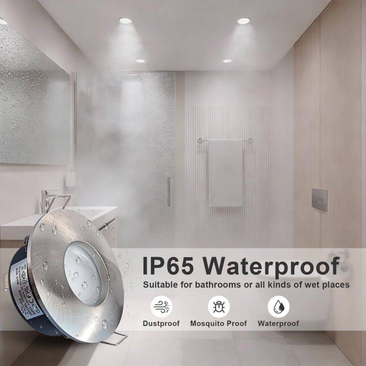 Picture of LED Downlights 5W, GU10 IP65 Bathroom Spotlights 3000K Warm White, 430LM Waterproof Recessed Ceiling Lights for Shower, Kitchen, Cut Out 68-75mm 4 Pack