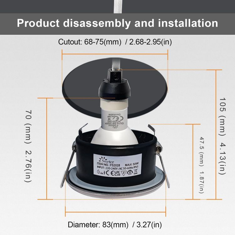 Picture of LED Downlights 5W, GU10 IP65 Bathroom Spotlights 3000K Warm White, 430LM Waterproof Recessed Ceiling Lights for Shower, Kitchen, Cut Out 68-75mm 4 Pack