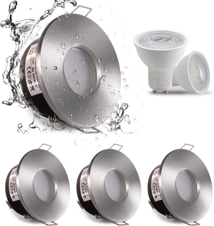 Picture of LED Downlights 5W, GU10 IP65 Bathroom Spotlights 3000K Warm White, 430LM Waterproof Recessed Ceiling Lights for Shower, Kitchen, Cut Out 68-75mm 4 Pack