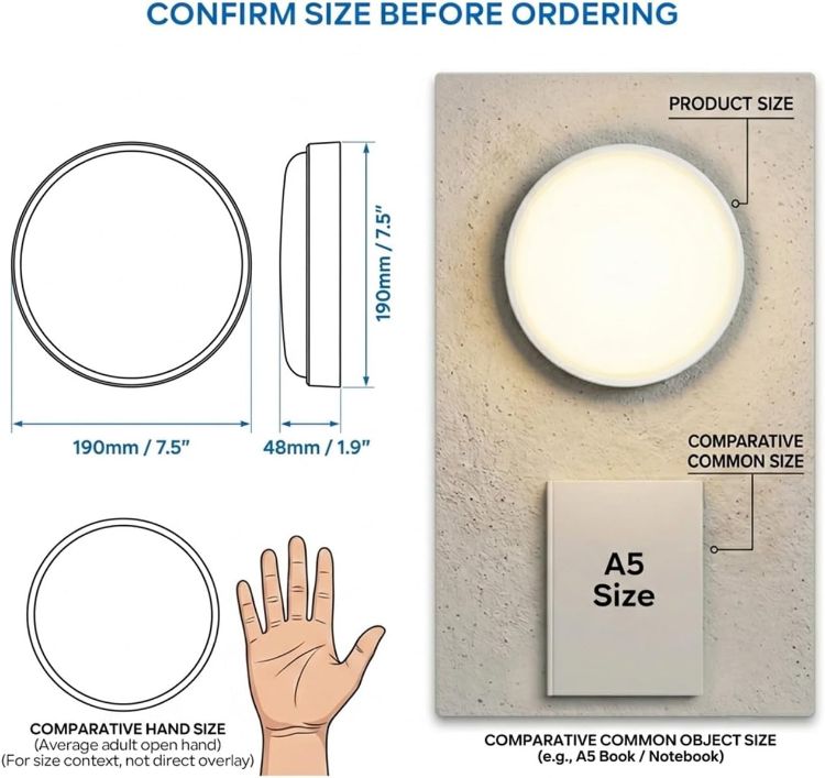 Picture of 14W Outdoor Bulkhead Lights, Ip54 Led Round Bathroom Light,1400LM,4000K Natural White Wall Outside Light,Waterproof Outside Lights for Porch,Kitchen, Bedroom,Living Room
