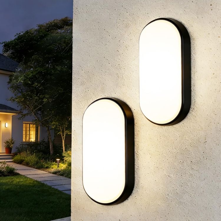 Picture of 14W Bulkhead Lights Outdoor, Ip54 Led Round Bathroom Light,1400LM,4000K Natural Black Wall Outside Light,Waterproof Outside Lights Mains Powered for Porch,Kitchen, Bedroom,Living Room (2 Pack)