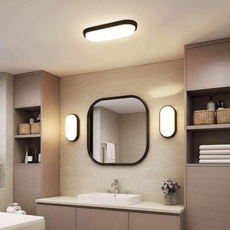 Picture of 14W Bulkhead Lights Outdoor, Ip54 Led Round Bathroom Light,1400LM,4000K Natural Black Wall Outside Light,Waterproof Outside Lights Mains Powered for Porch,Kitchen, Bedroom,Living Room (2 Pack)