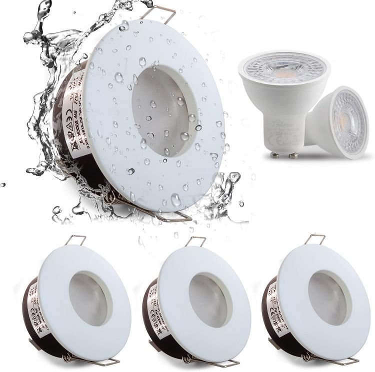 Picture of 4XSweier IP65 Waterproof LED Recessed Ceiling Lights, 5W Warm White 3000K LED Spot, Suitable for Bathroom and Kitchen spotlights (Configure GU10 Lamp Holder) Downlight Cut-Out 68mm