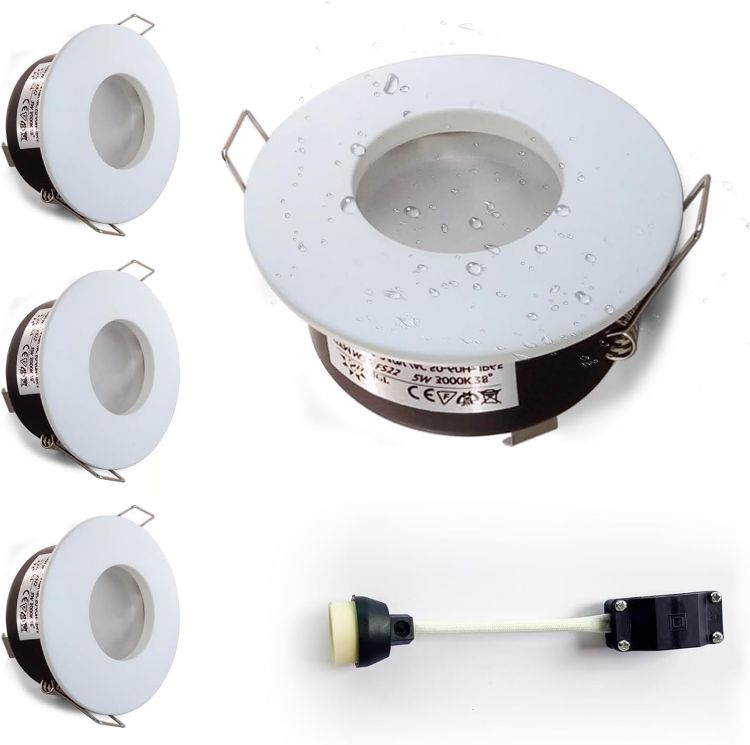 Picture of 4XSweier IP65 Waterproof LED Recessed Ceiling Lights, 5W Warm White 3000K LED Spot, Suitable for Bathroom and Kitchen spotlights (Configure GU10 Lamp Holder) Downlight Cut-Out 68mm