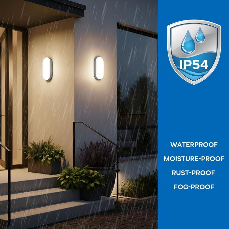 Picture of 14W Bulkhead Lights Outdoor, Ip54 Led Round Bathroom Light,1400LM,4000K Natural White Wall Outside Light,Waterproof Outside Lights Mains Powered for Porch,Kitchen, Bedroom,Living Room (2 Pack)