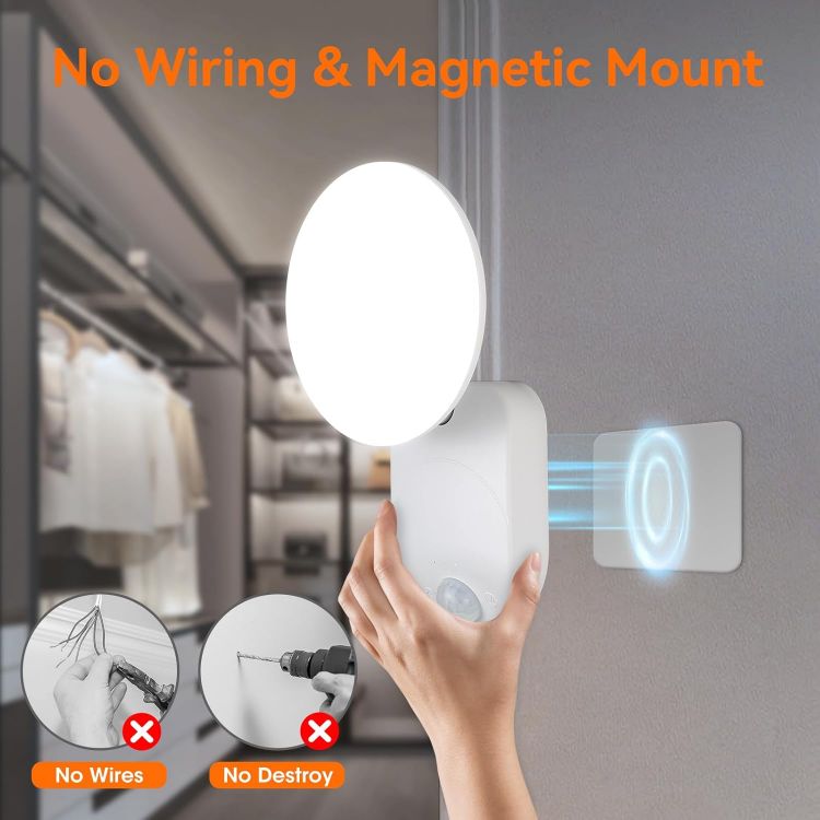 Picture of Rechargeable Motion Sensor Wall Light with Remote - Magnetic Wireless Wall Lights with Adjustable Angle, Battery Operated Motion Sensor Wall Light for Shed Loft Porch Garage Hallway Stair Bathroom [Energy Class E]