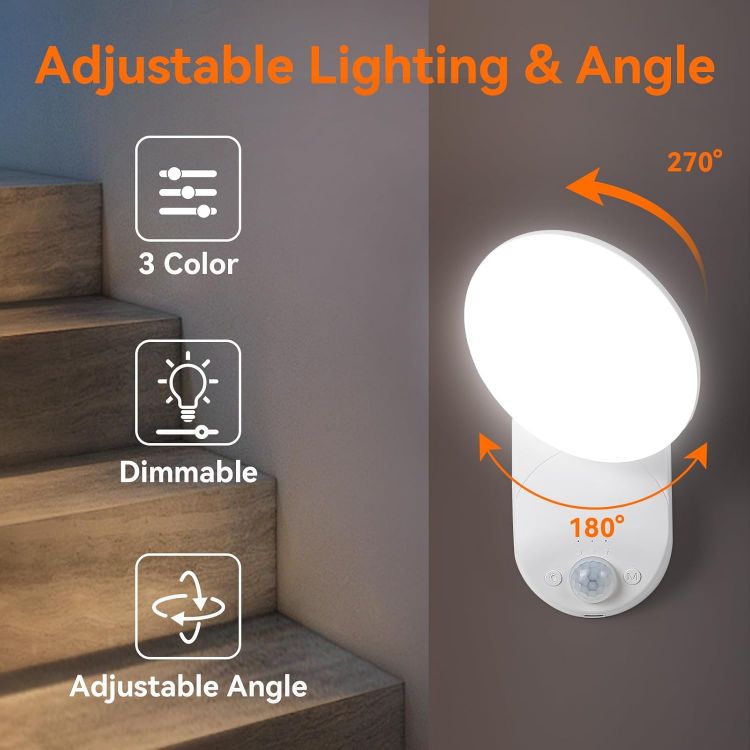 Picture of Rechargeable Motion Sensor Wall Light with Remote - Magnetic Wireless Wall Lights with Adjustable Angle, Battery Operated Motion Sensor Wall Light for Shed Loft Porch Garage Hallway Stair Bathroom [Energy Class E]