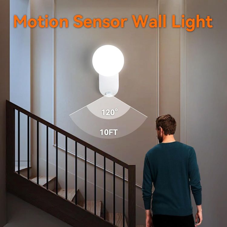 Picture of Rechargeable Motion Sensor Wall Light with Remote - Magnetic Wireless Wall Lights with Adjustable Angle, Battery Operated Motion Sensor Wall Light for Shed Loft Porch Garage Hallway Stair Bathroom [Energy Class E]