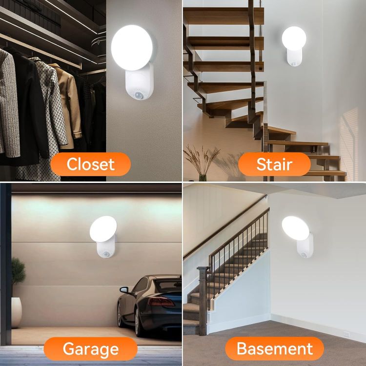Picture of Rechargeable Motion Sensor Wall Light with Remote - Magnetic Wireless Wall Lights with Adjustable Angle, Battery Operated Motion Sensor Wall Light for Shed Loft Porch Garage Hallway Stair Bathroom [Energy Class E]