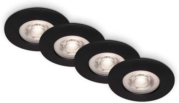 Picture of LED Downlight Spotlights, Set of 4 Recessed Ceiling Lights, IP44 Water Splash Protection, 230V, Warm White, 4.9 W 480lm, LED Downlights, Bathroom Ceiling Lights, 9x2.5cm, Black