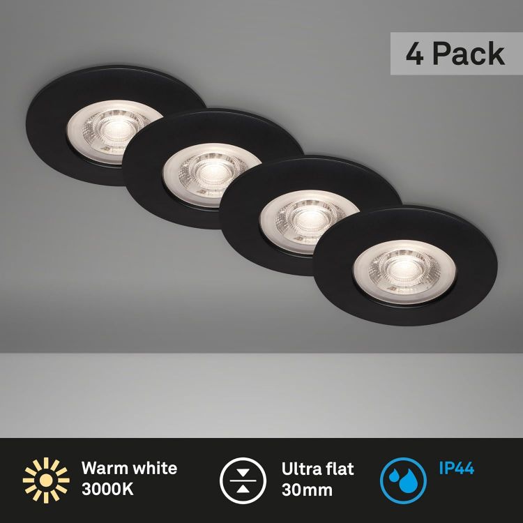 Picture of LED Downlight Spotlights, Set of 4 Recessed Ceiling Lights, IP44 Water Splash Protection, 230V, Warm White, 4.9 W 480lm, LED Downlights, Bathroom Ceiling Lights, 9x2.5cm, Black