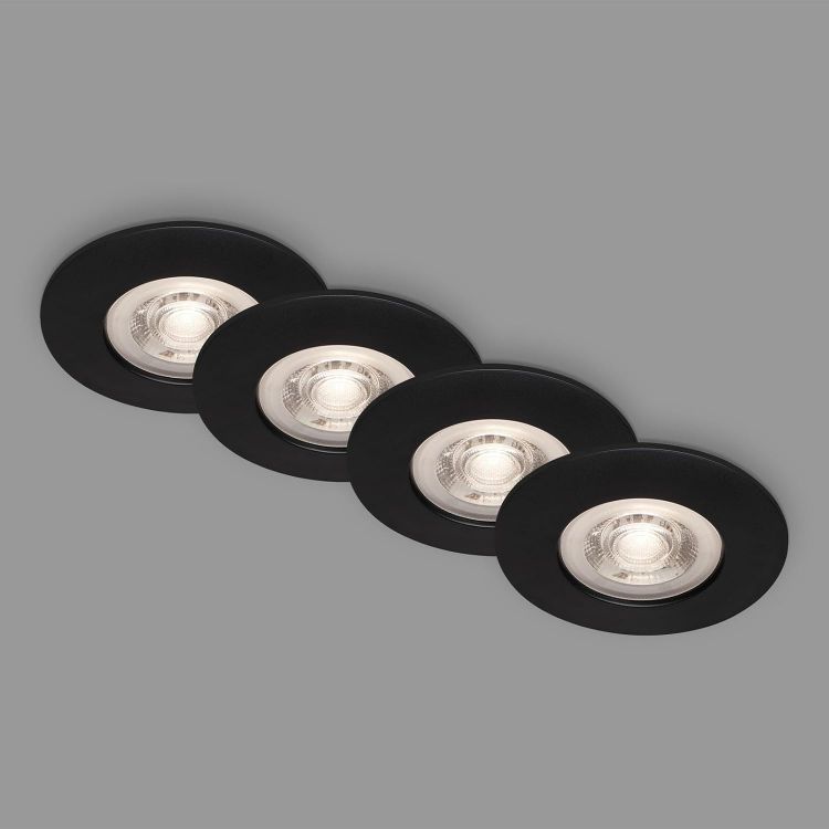 Picture of LED Downlight Spotlights, Set of 4 Recessed Ceiling Lights, IP44 Water Splash Protection, 230V, Warm White, 4.9 W 480lm, LED Downlights, Bathroom Ceiling Lights, 9x2.5cm, Black